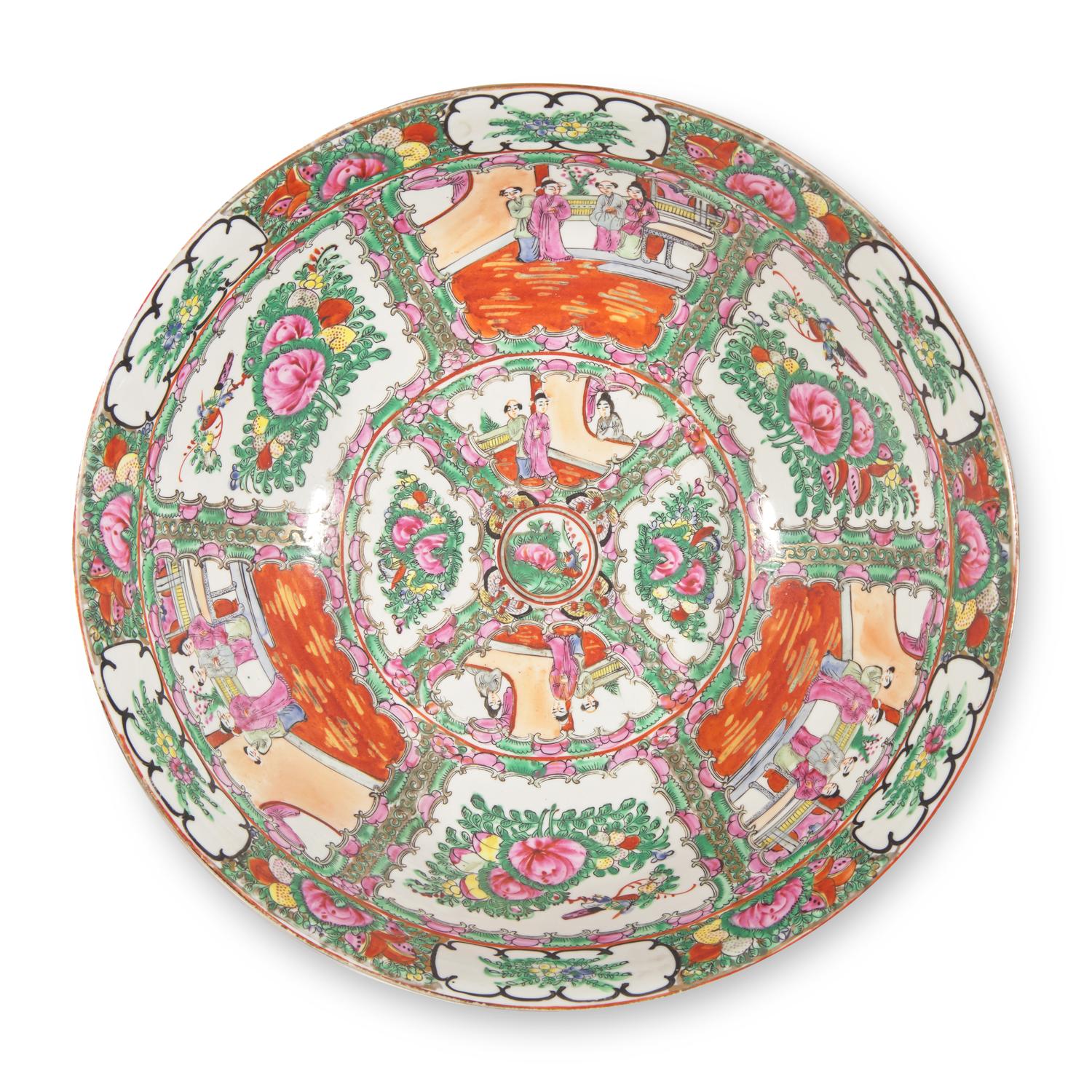 A Chinese Export Porcelain Rose Medallion Punch Bowl