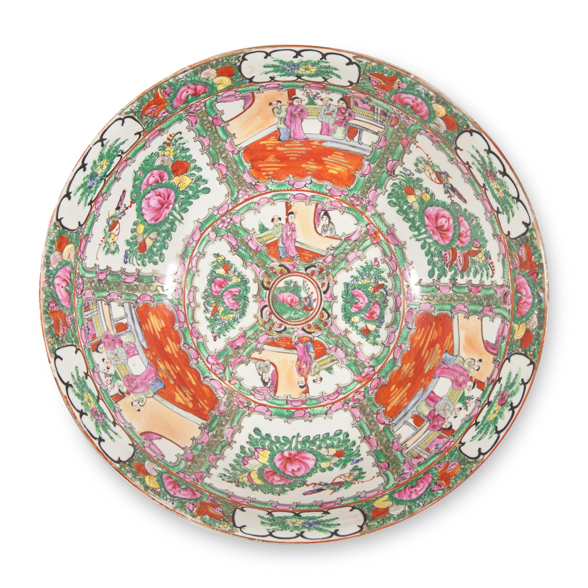 A Chinese Export Porcelain Rose Medallion Punch Bowl