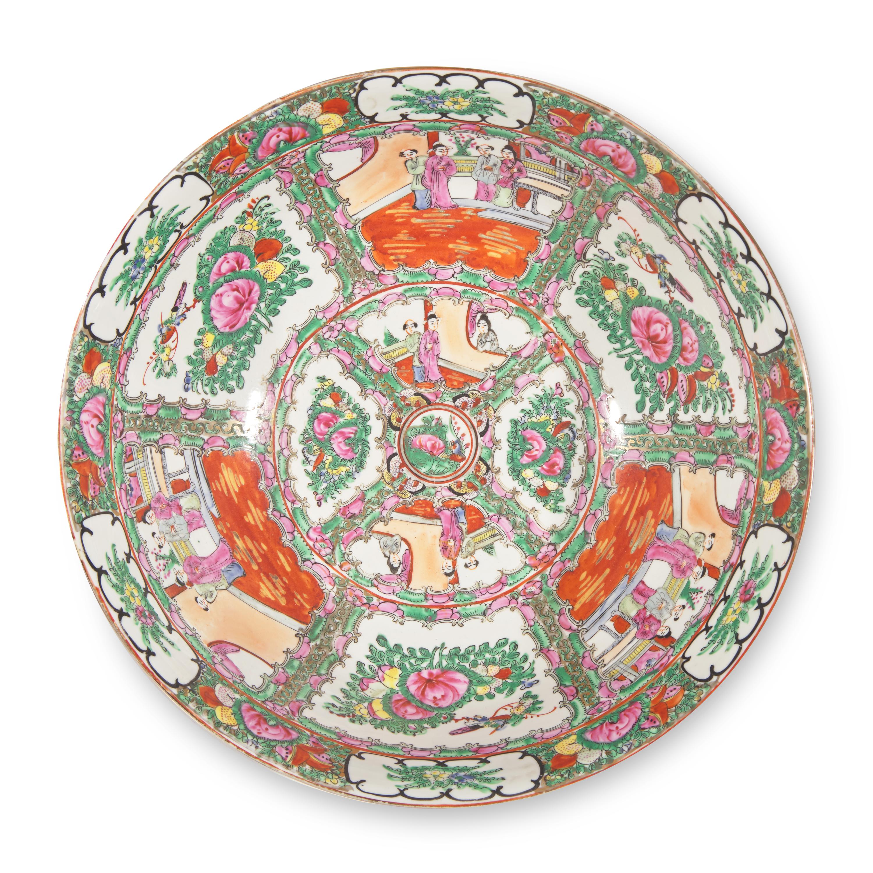 A Chinese Export Porcelain Rose Medallion Punch Bowl