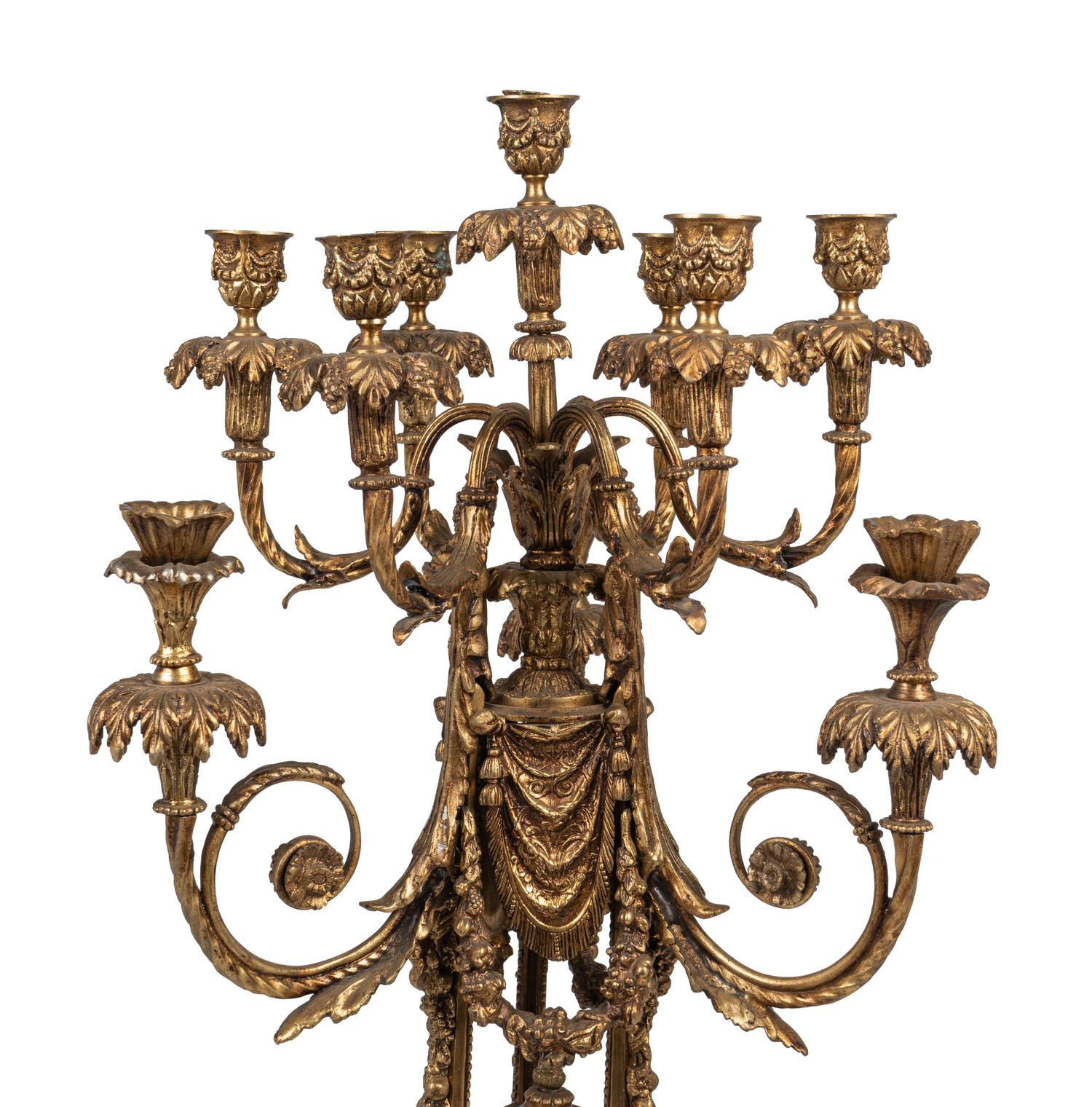 A Louis XV Style Gilt Bronze and Marble Ten-Light Candelabrum