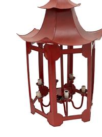 A Pair of Italian Painted Tole Six-Light Pagoda-Form Lanterns