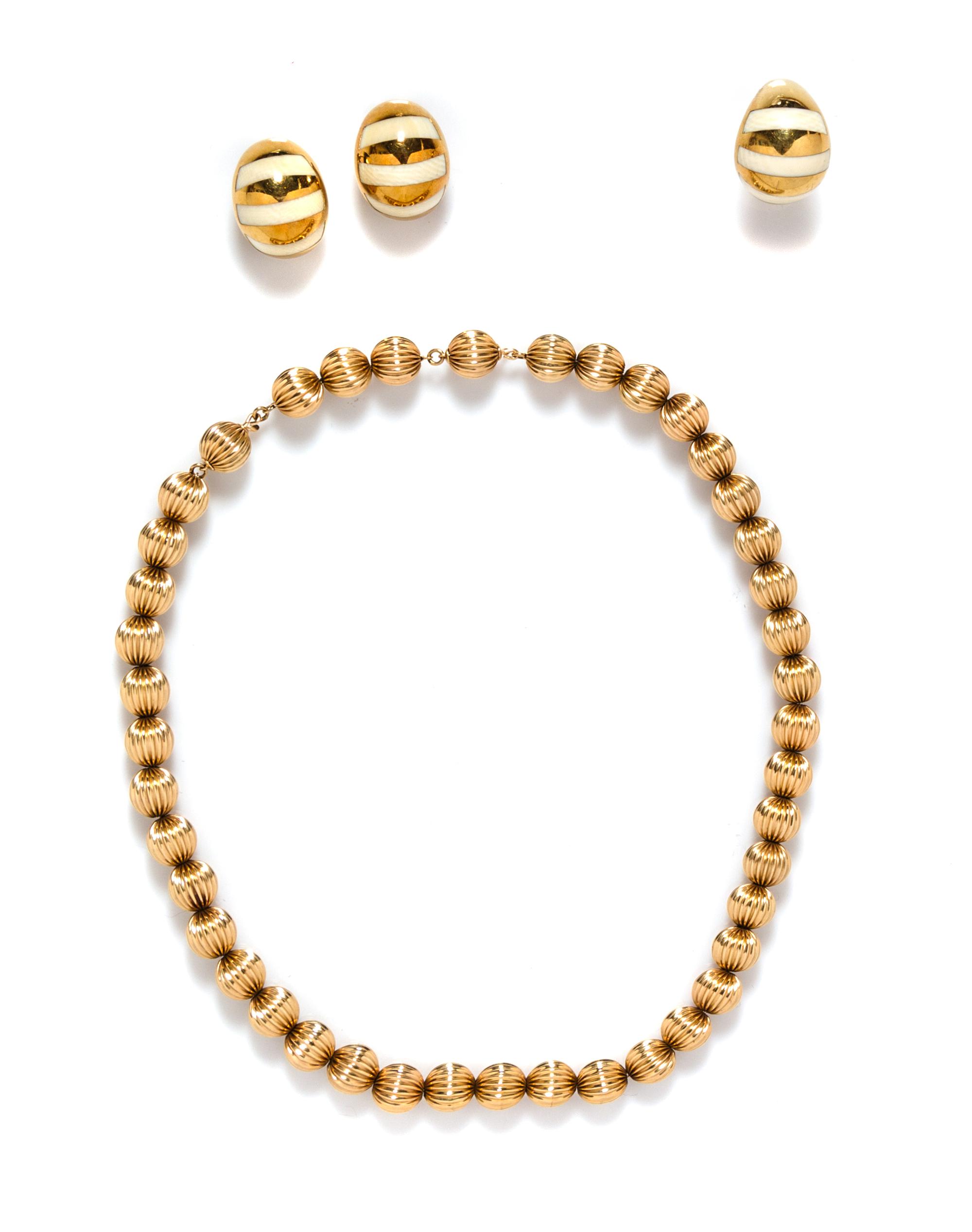 A 14 Karat Yellow Gold Bead Necklace, 20.70 dwts.