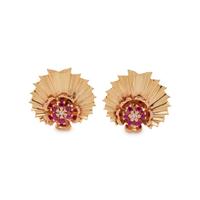 RETRO, BICOLOR GOLD, RUBY AND DIAMOND EARCLIPS