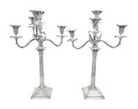 A Pair of English Silver-Plate Five-Light Candleabra