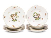 A Set of Thirteen Herend Rothschild Bird Porcelain Dessert Plates