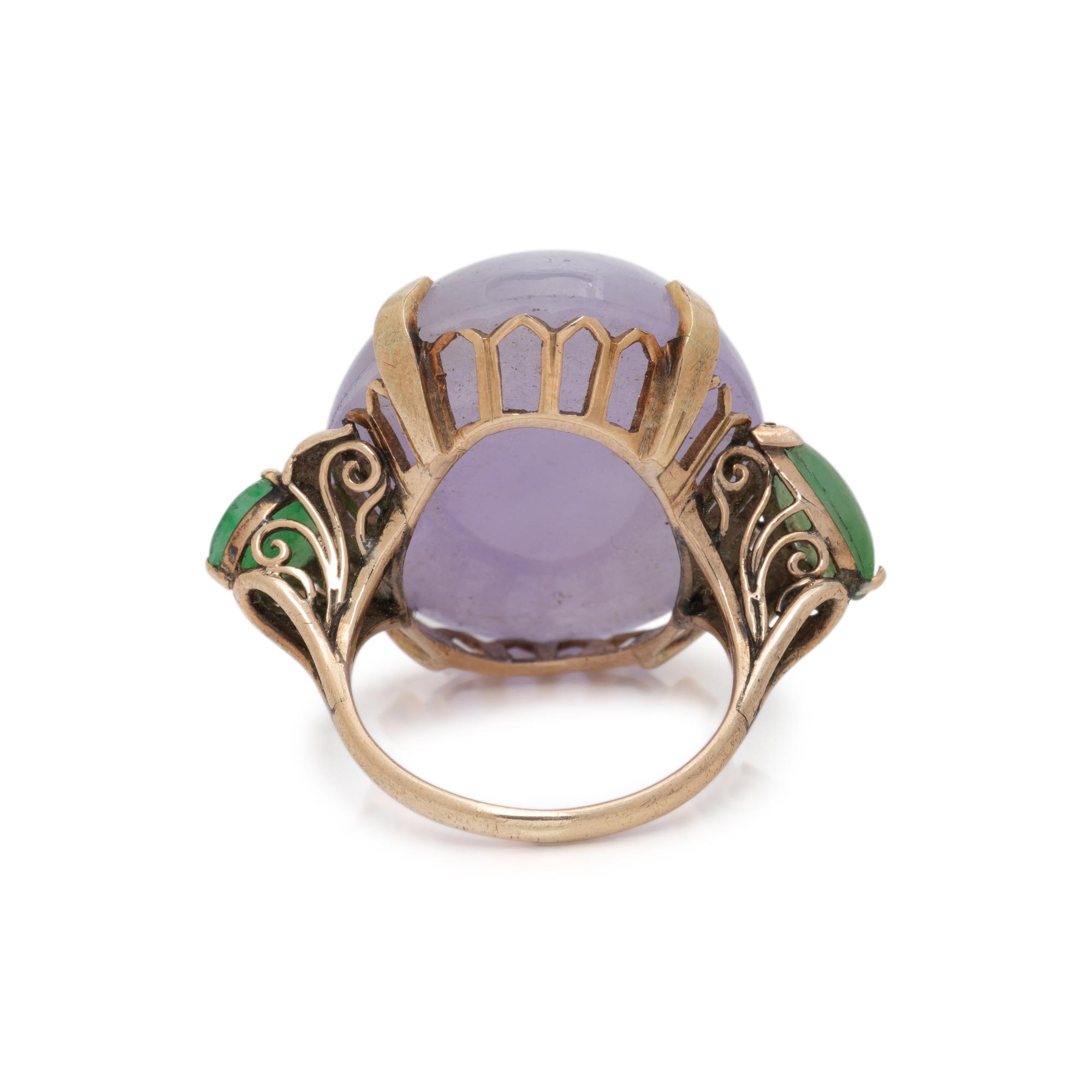 LAVENDER JADE, JADE, AND YELLOW GOLD RING