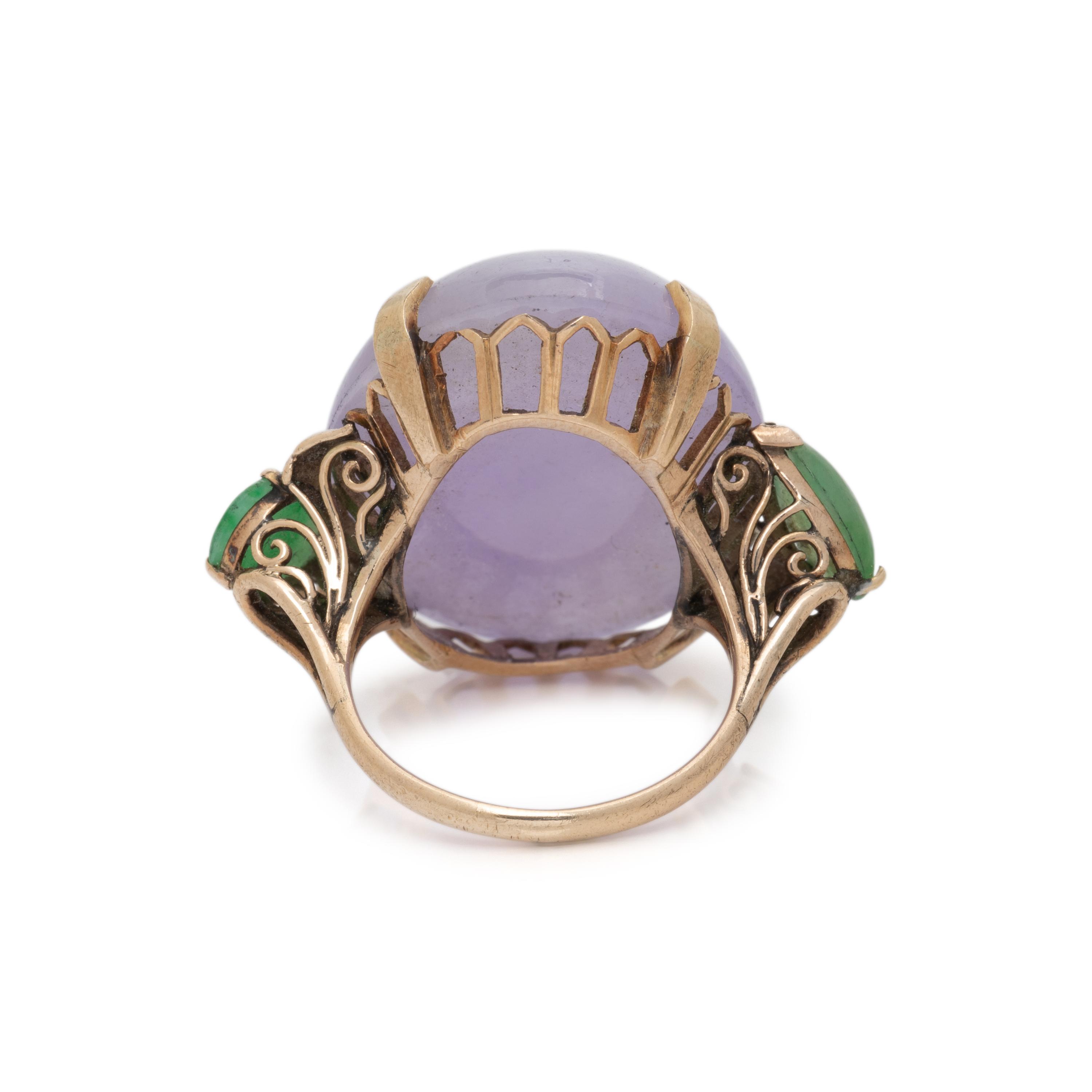 LAVENDER JADE, JADE, AND YELLOW GOLD RING