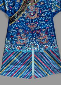 A Chinese Blue Ground Silk Embroidered 'Dragon' Robe