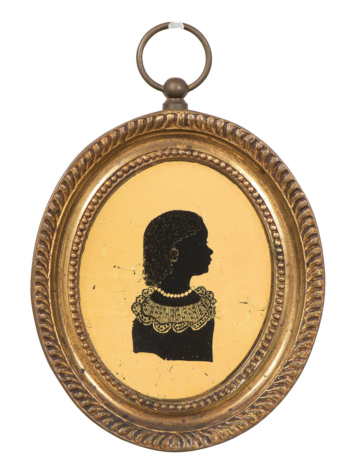 Six Verre Eglomise Silhouettes of Ladies