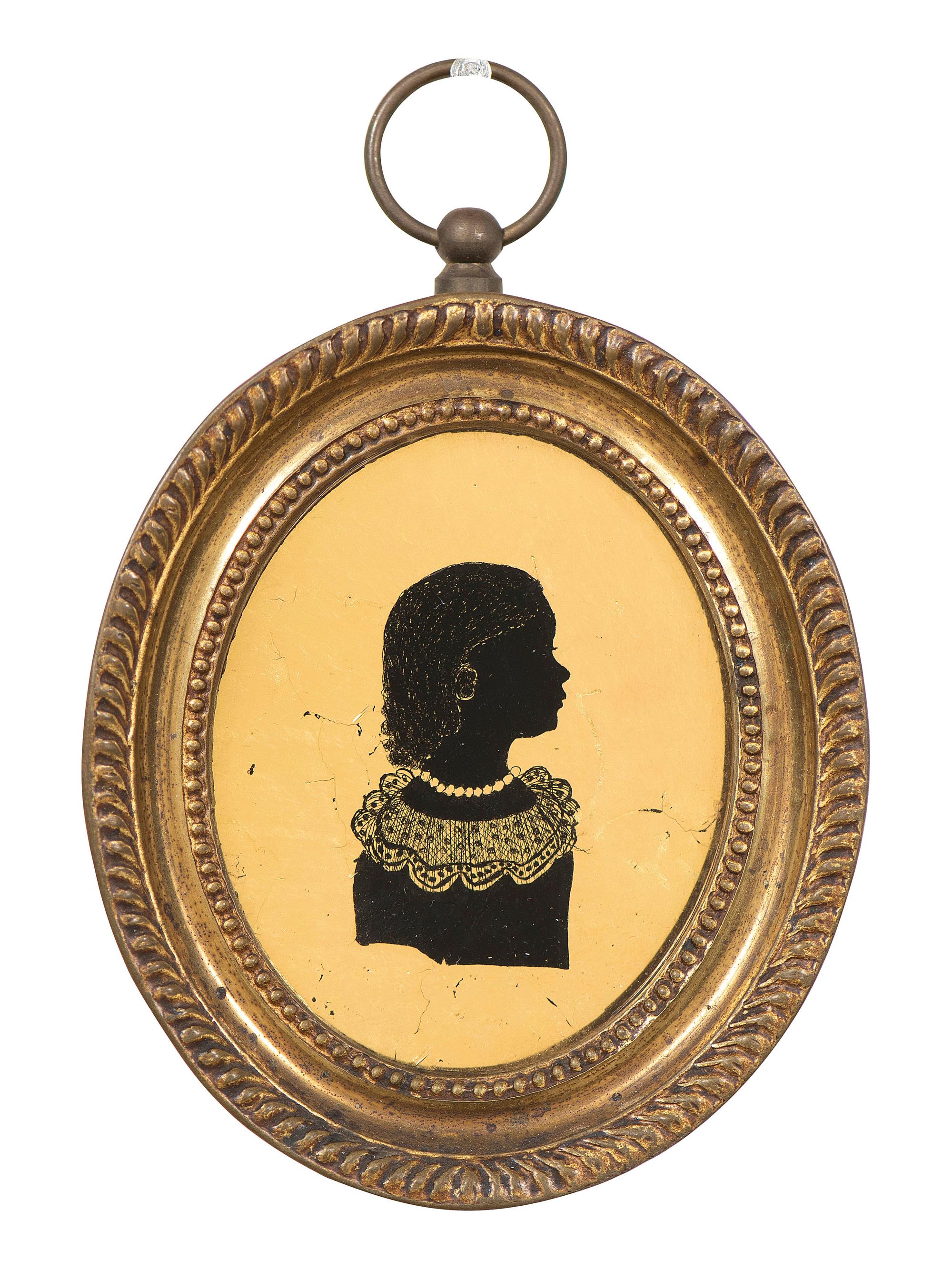 Six Verre Eglomise Silhouettes of Ladies