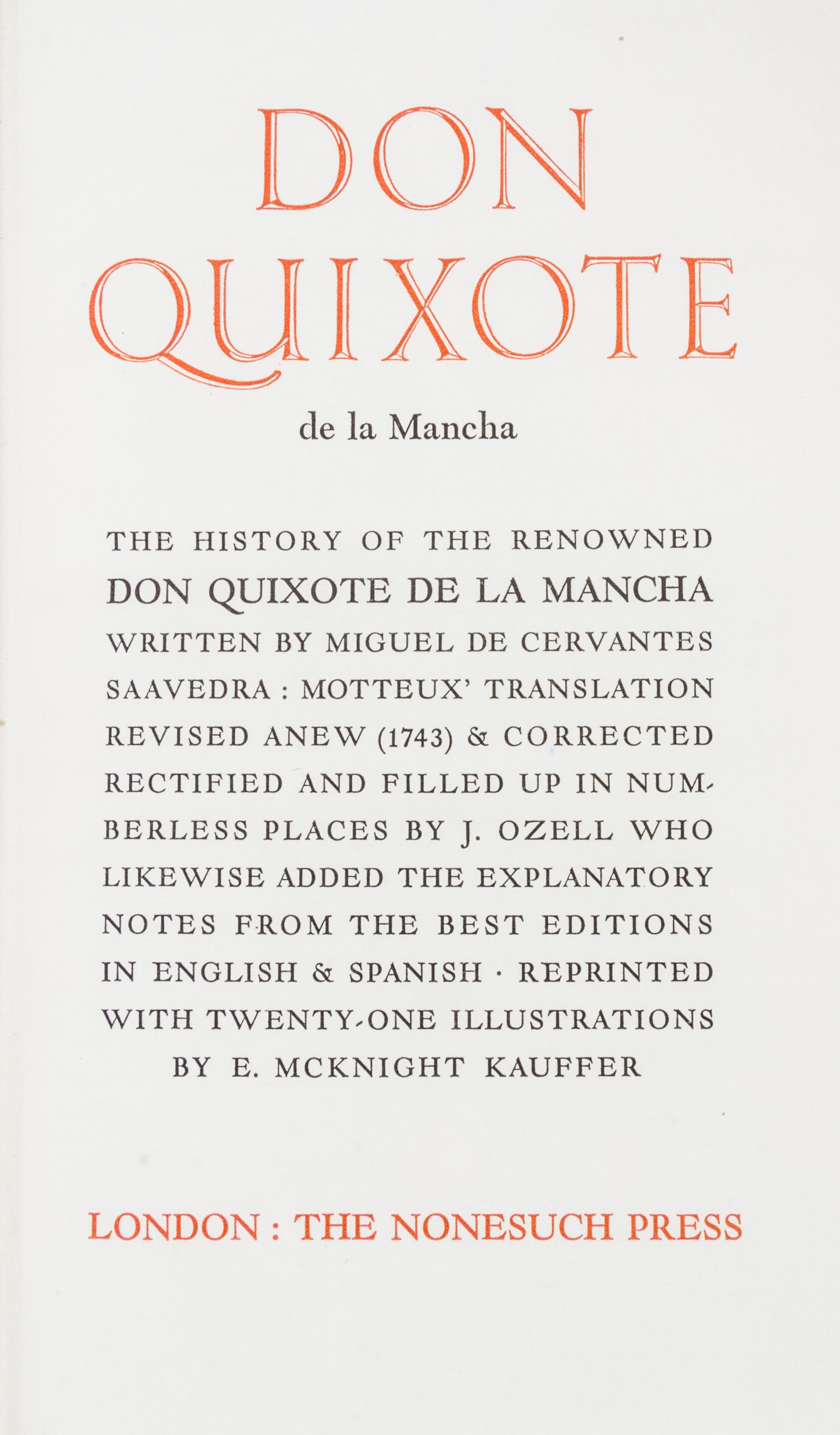(NONESUCH PRESS) CERVANTES, SAAVEDRA, MIGUEL DE. Don Quixote. London, 1930.