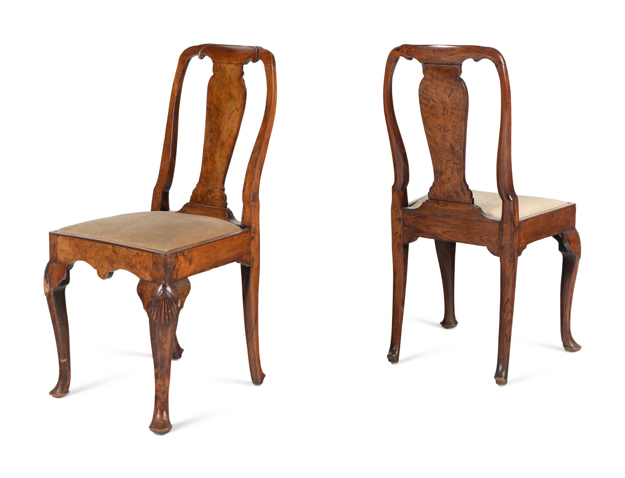 A Pair of George I Burl Walnut Side Chairs