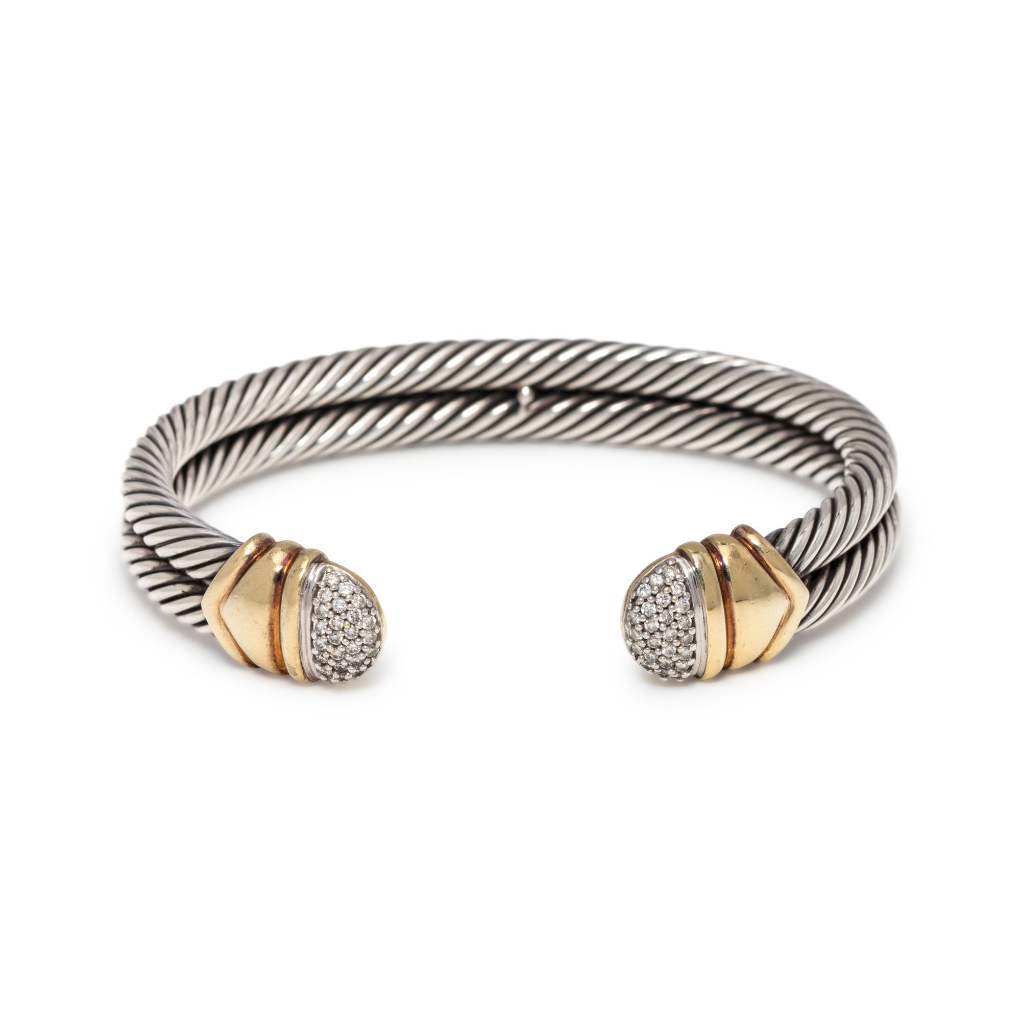 DAVID YURMAN, STERLING SILVER, YELLOW GOLD AND DIAMOND 'CABLE CLASSIC' CUFF BRACELET