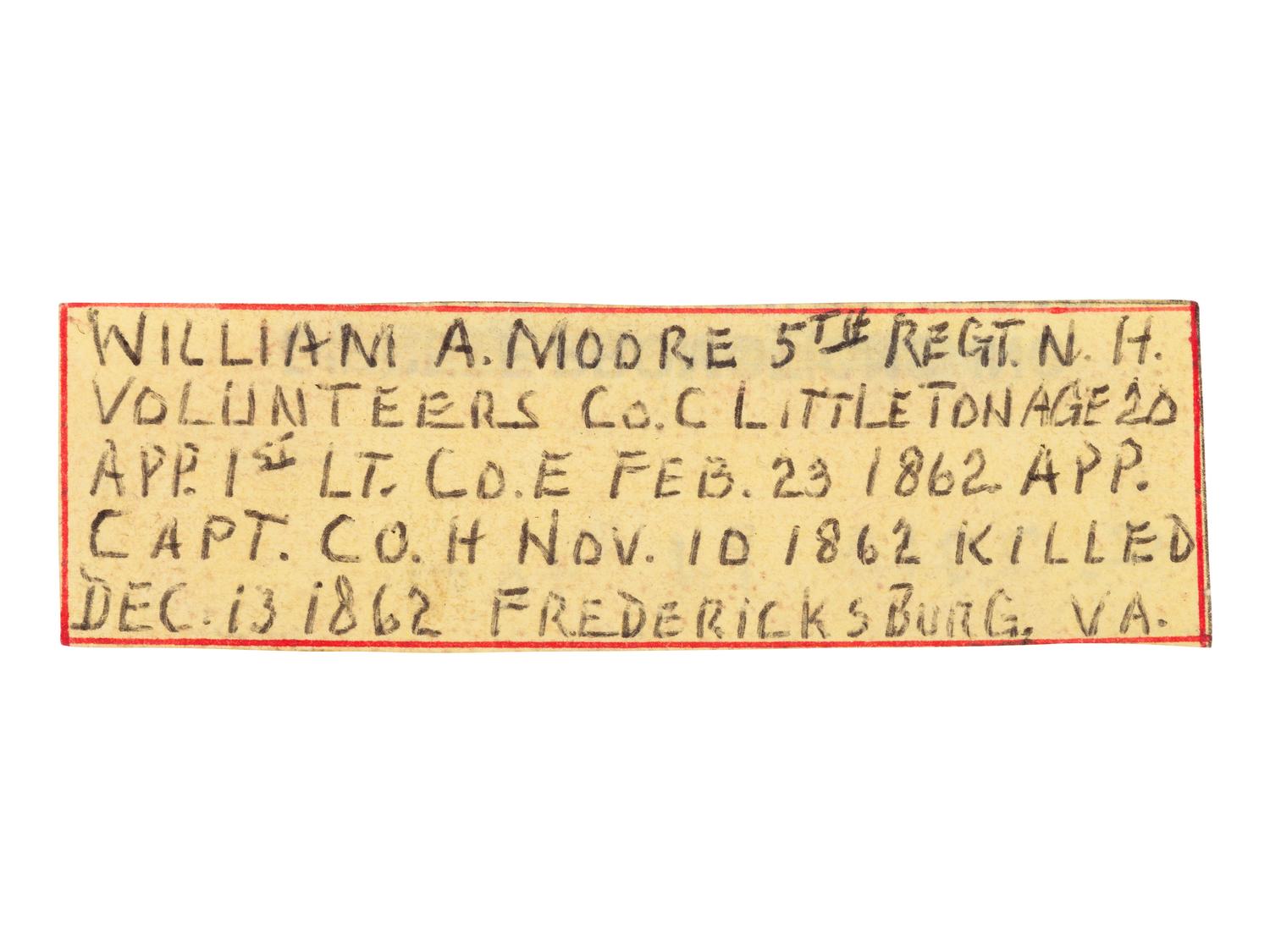 [CIVIL WAR]. Silver fork tentatively identified to Capt. William A. Moore, 5th NH Infantry, KIA Fredericksburg.
