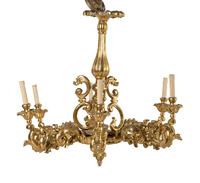 A Louis XV Style Giltwood Six-Light Chandelier