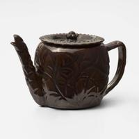 George Ohr (American, 1857-1918) Cadogan Teapot with Branch Pattern in Cobalt, Mottled Brown, and Olive Glaze, Biloxi, Mississippi, USA, 1900