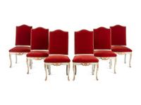 A Set of Six Louis XV Blue Painted and Parcel-Gilt Dining Chairs