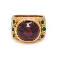 GRIMA, YELLOW GOLD, GARNET, AND EMERALD RING