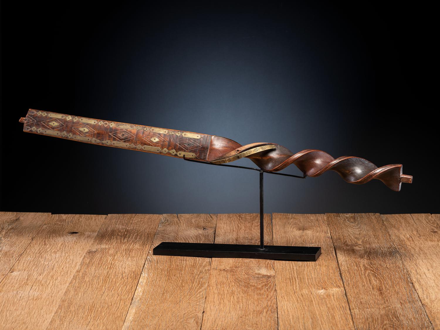 Eastern Sioux Calumet Twisted Wood Stem, with Brass Inlay