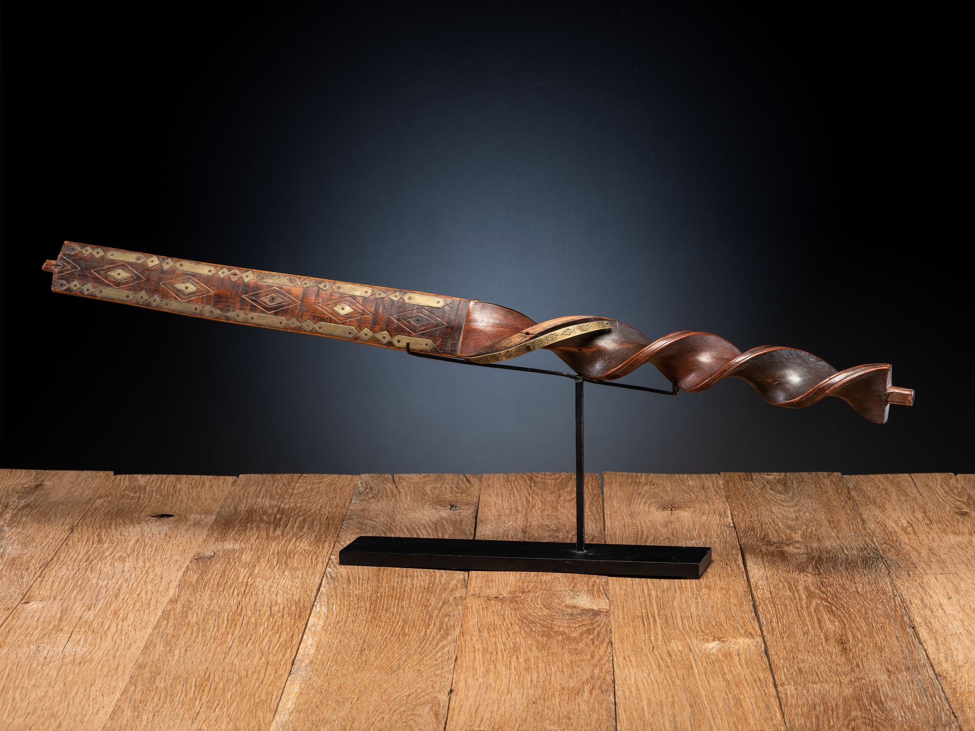Eastern Sioux Calumet Twisted Wood Stem, with Brass Inlay