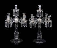 A Pair of Molded Glass Five-Light Candelabra