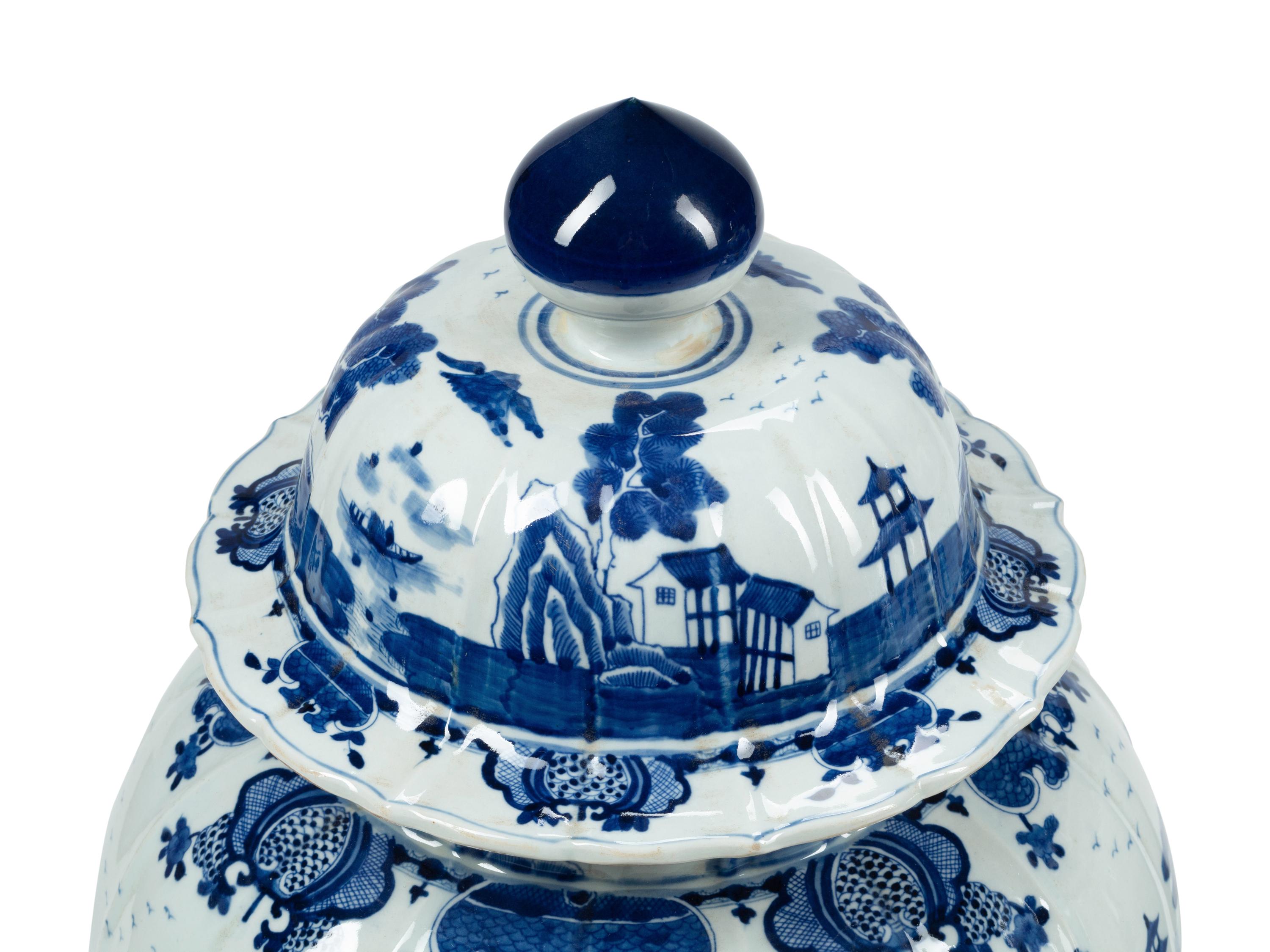 A Pair of Large Chinese Blue and White Porcelain Jars