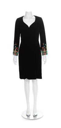 Kiki Hart Black Velvet Dress With Jeweled Cuffs, 1960-70s Size label: 6