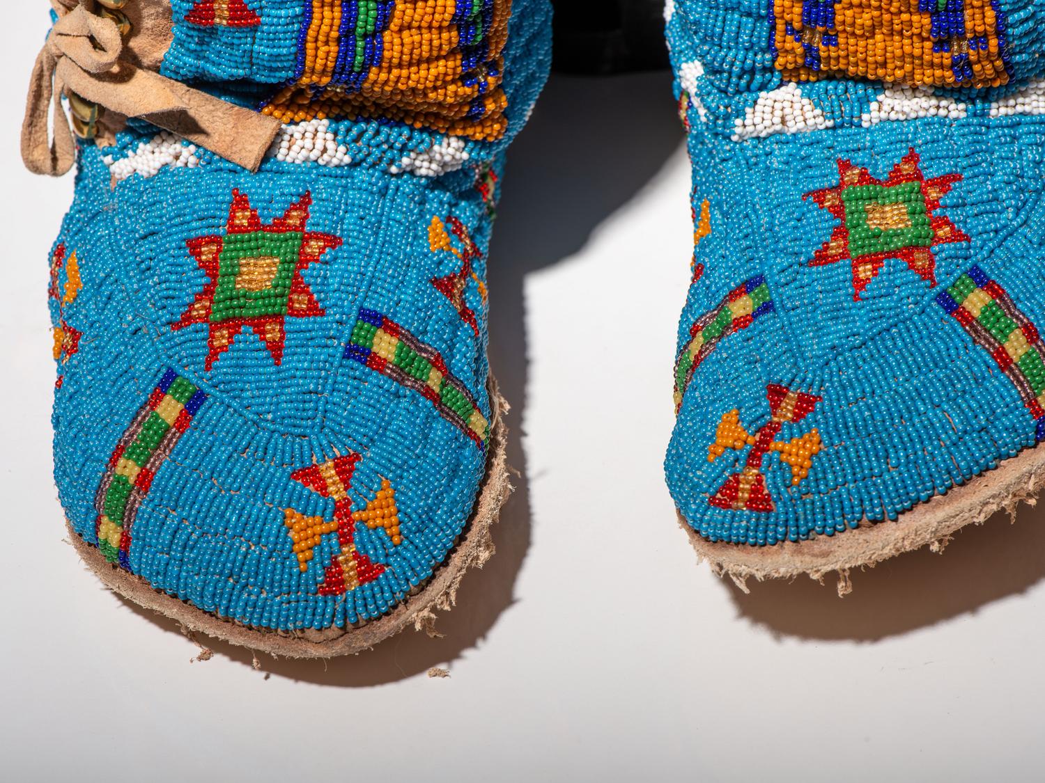 Beaded Dress and Boot Moccasins, with American Flags