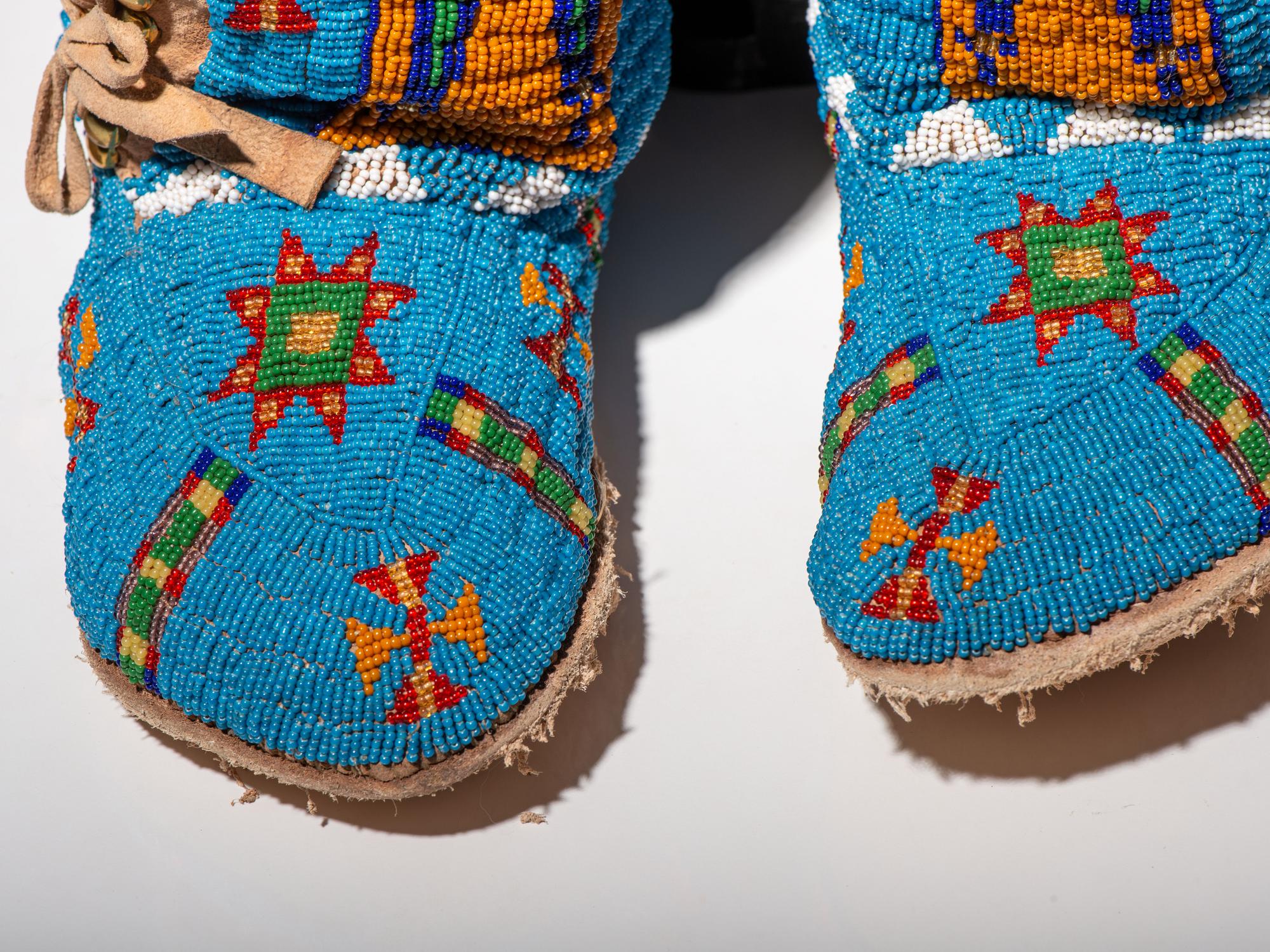 Beaded Dress and Boot Moccasins, with American Flags