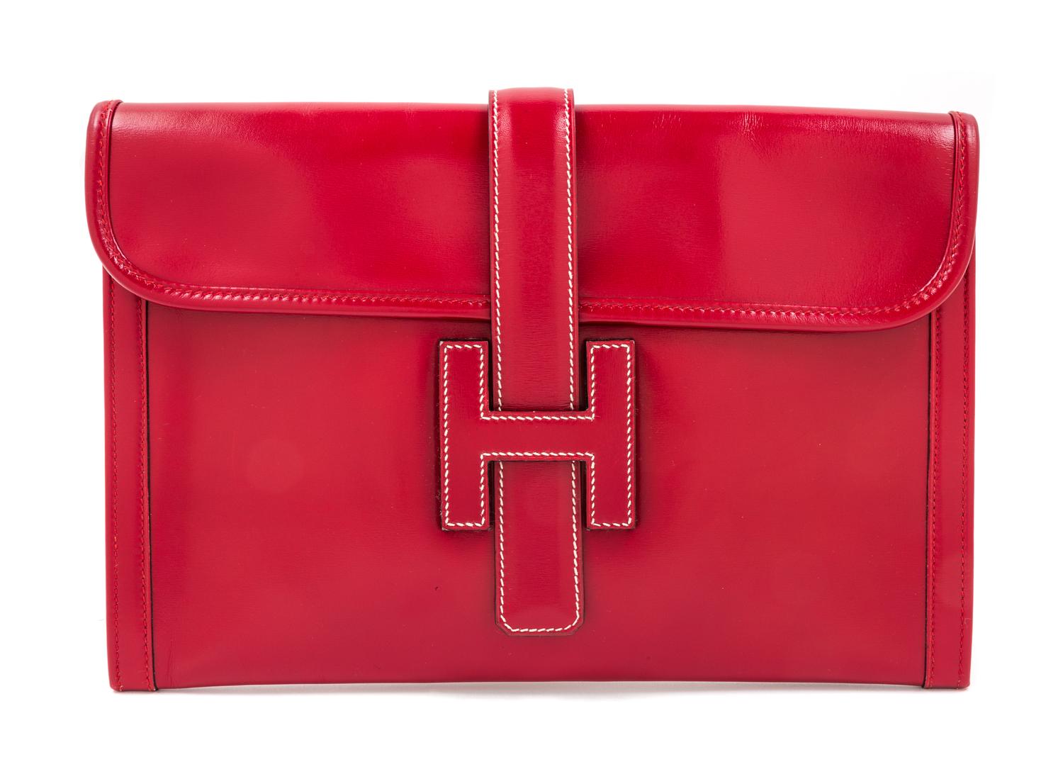 An Hermes Red Leather Jige PM Swift Clutch, 11.5" x 8" x 1".