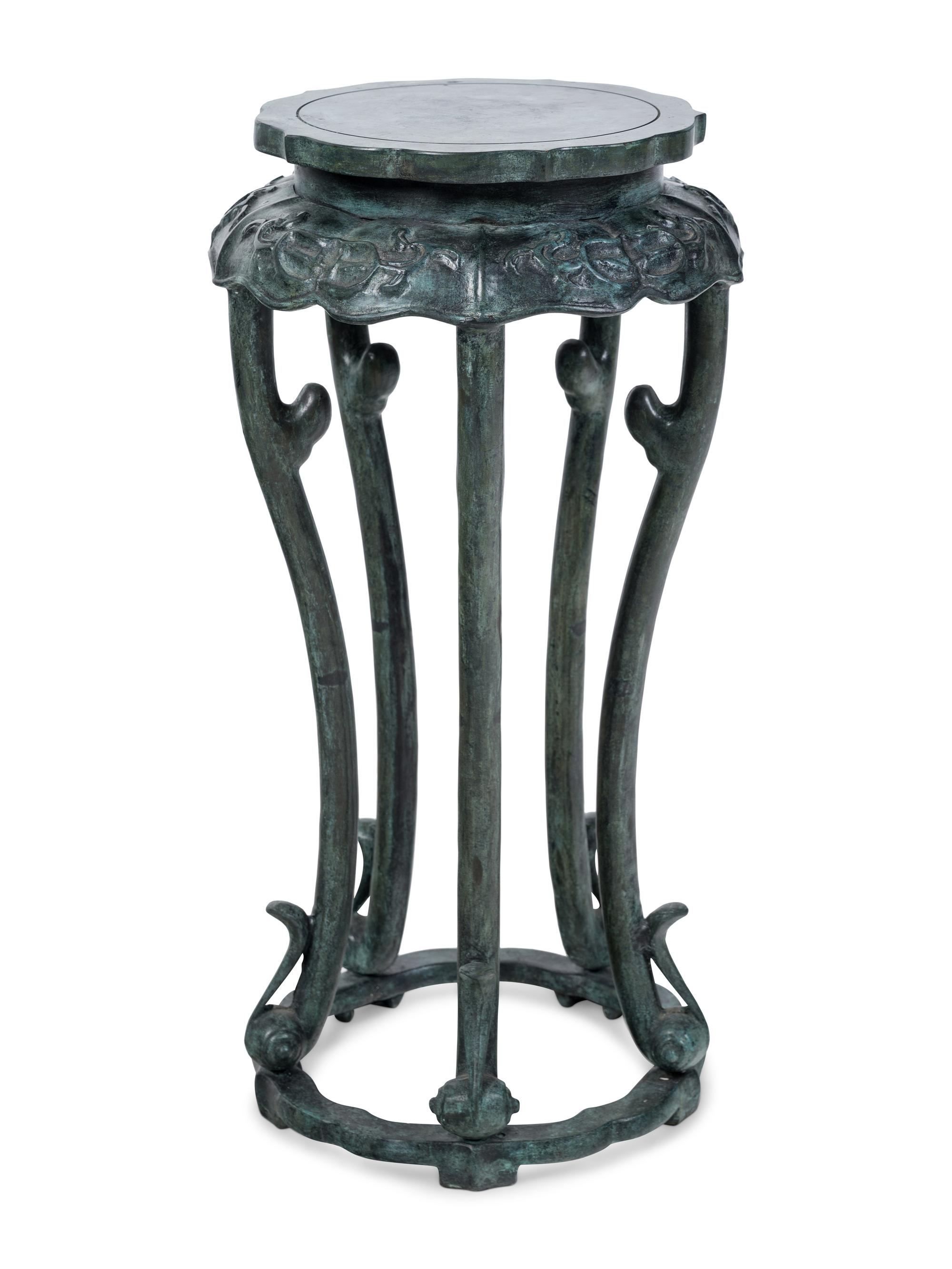 A Chinese Patinated Bronze Pedestal Table