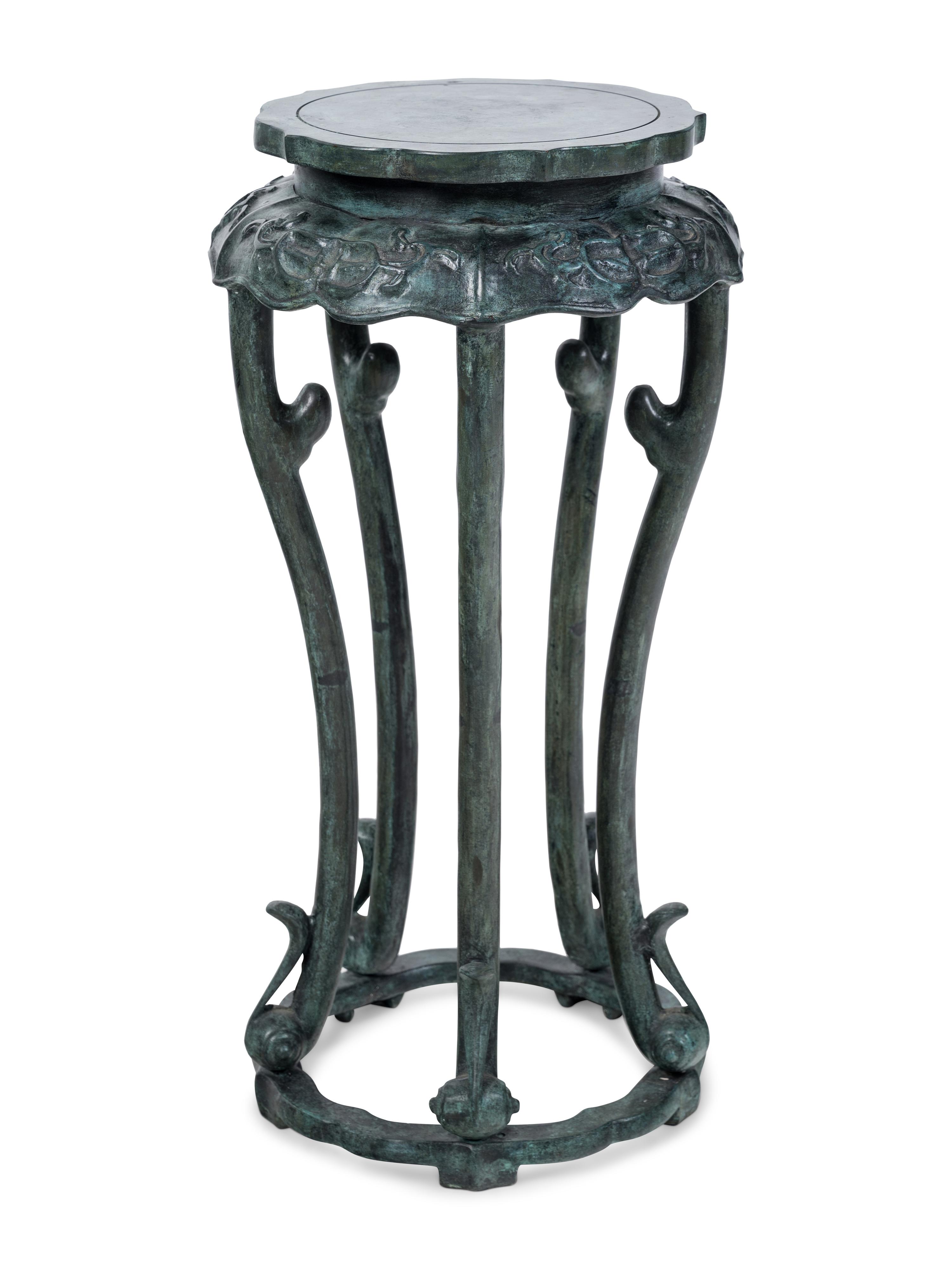 A Chinese Patinated Bronze Pedestal Table