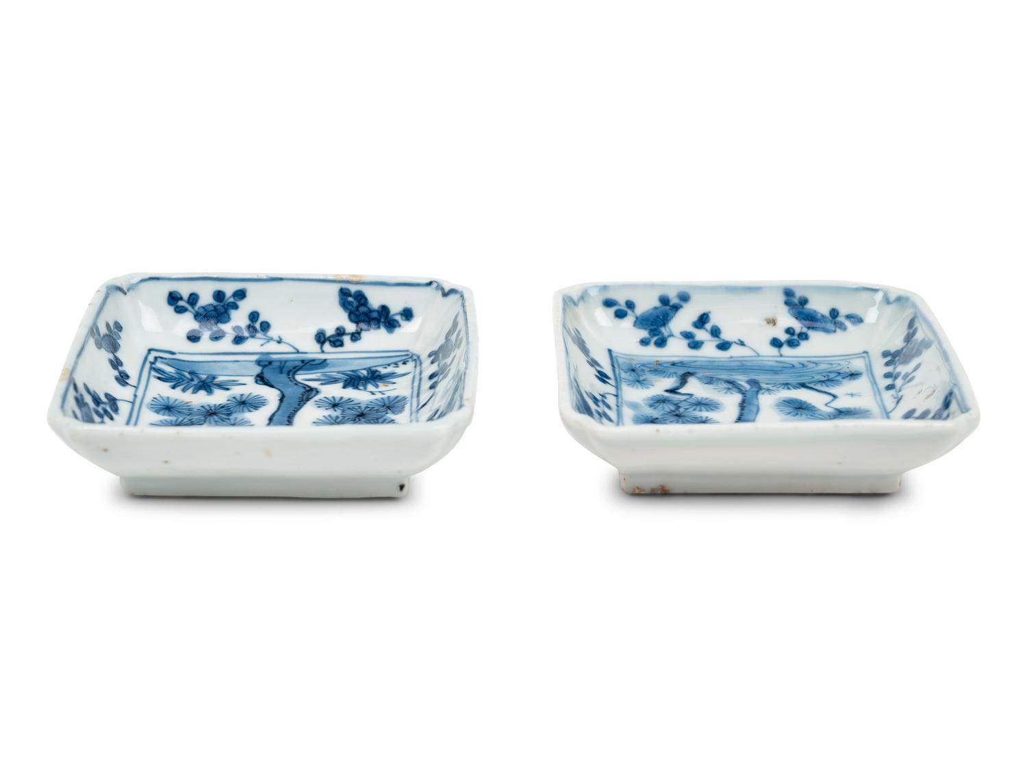 A Pair of Japanese Blue and White Porcelain Square Dishes