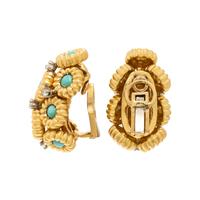 Turquoise, Diamond, and Yellow Gold Earrings