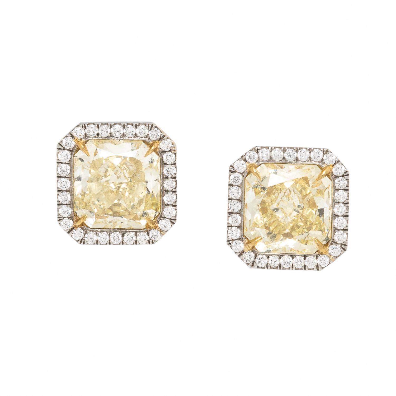 Fancy Yellow Diamond and Diamond Earrings