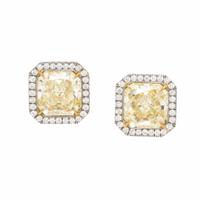 Fancy Yellow Diamond and Diamond Earrings