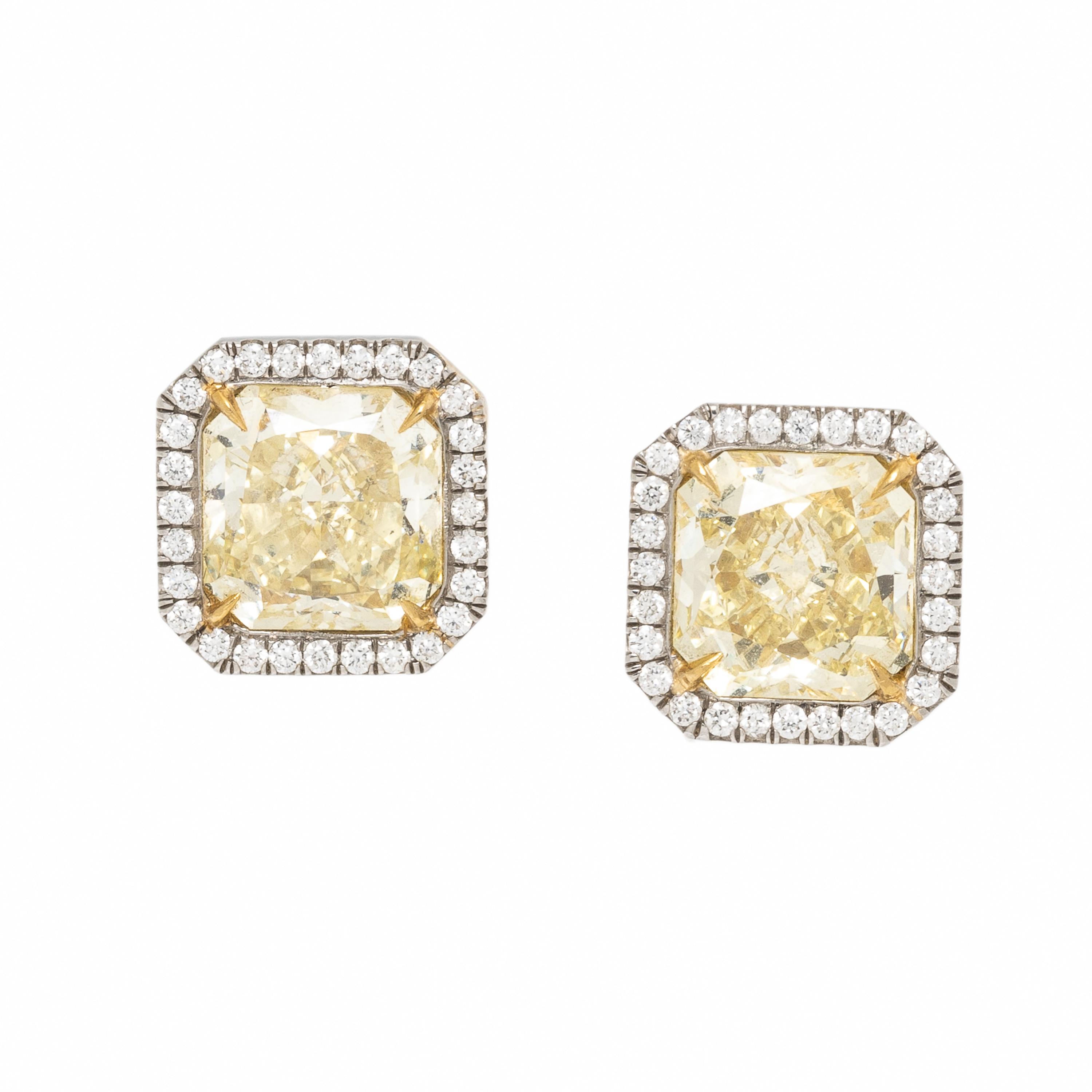 Fancy Yellow Diamond and Diamond Earrings