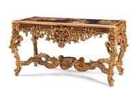 A Louis XIV Style Giltwood and Chinese Lacquer-Inset Salon Table