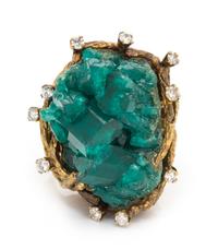 RONAY, YELLOW GOLD, SYNTHETIC EMERALD AND DIAMOND RING
