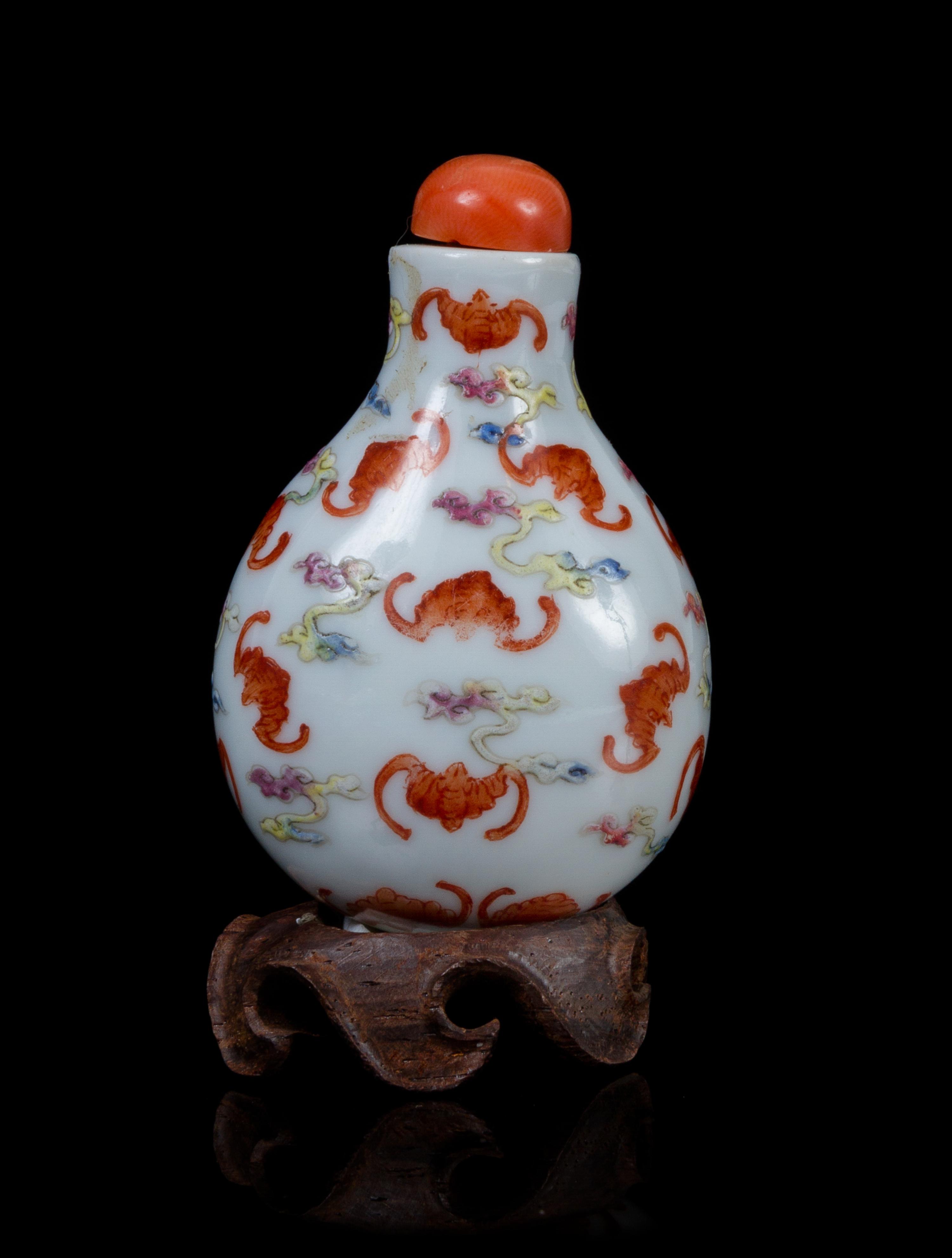 A Famille Rose Porcelain Snuff Bottle LIKELY 18TH/19TH CENTURY Height 2 1/4 inches. — LIKELY 18TH/19TH CENTURY