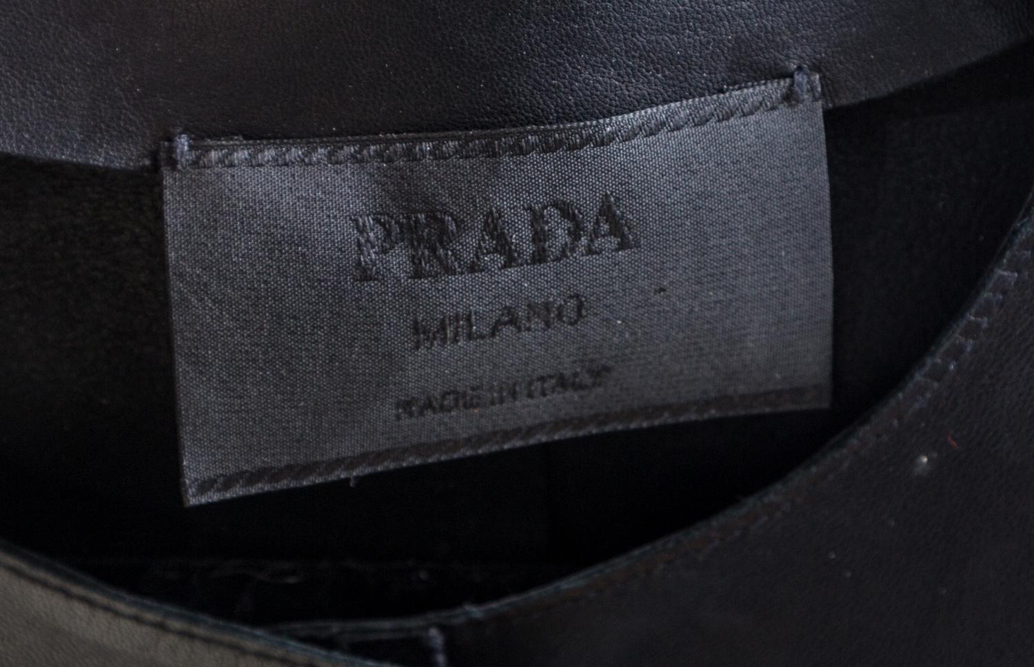 A Prada Black Leather Jacket, Size 44.