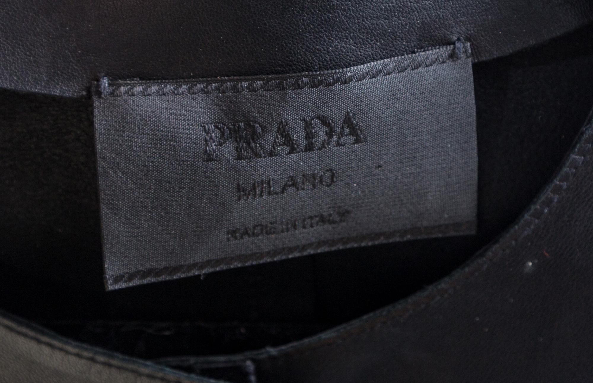 A Prada Black Leather Jacket, Size 44.