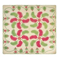 A "Princess Feather" Red and Green Pieced and Appliqued Cotton Quilt
