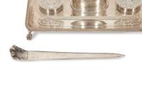 A English Silver Standish with a Buccellati Silver Letter Opener