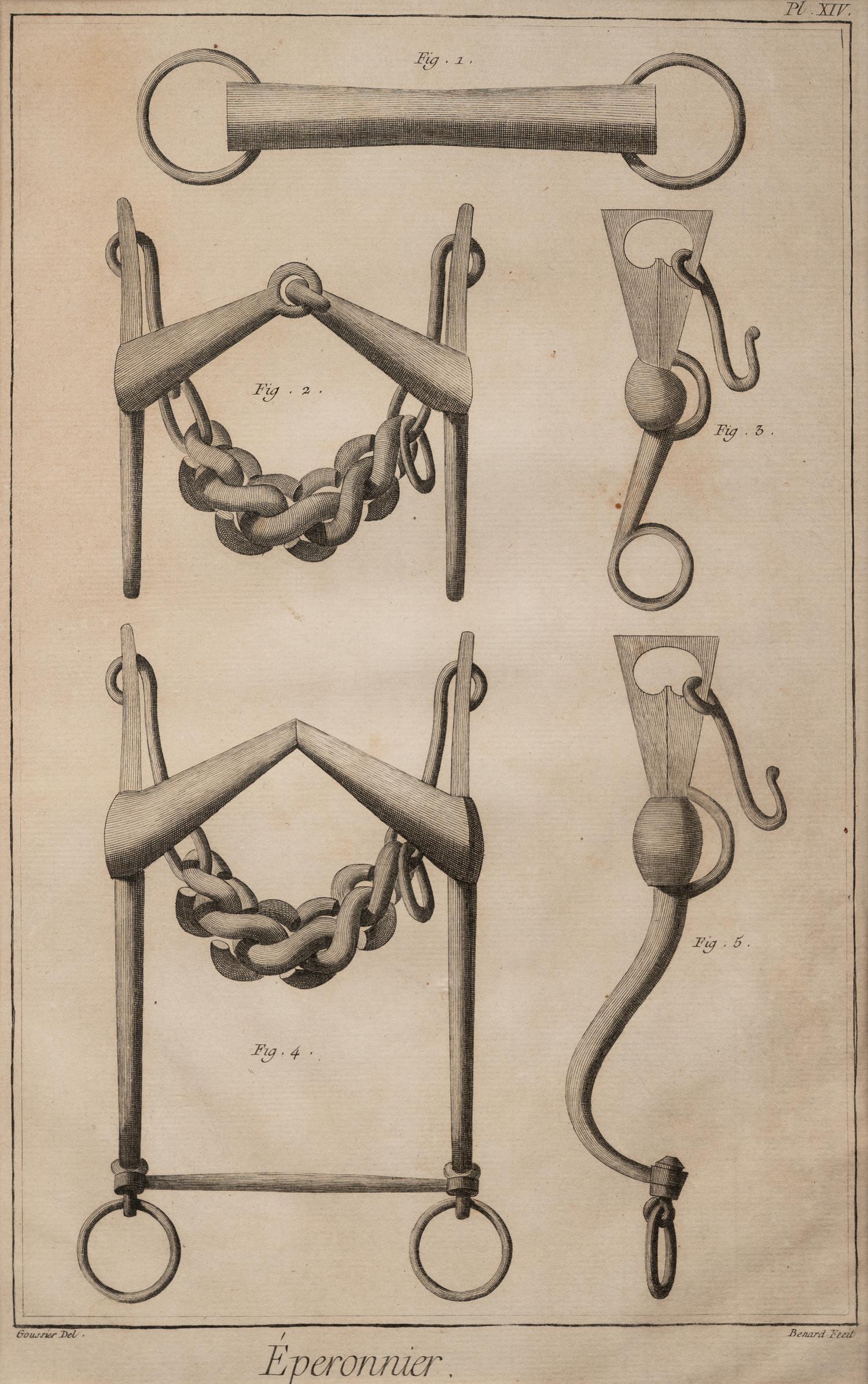 Four Engravings Depicting Horse Spurs, after Louis-Jacques Goussier