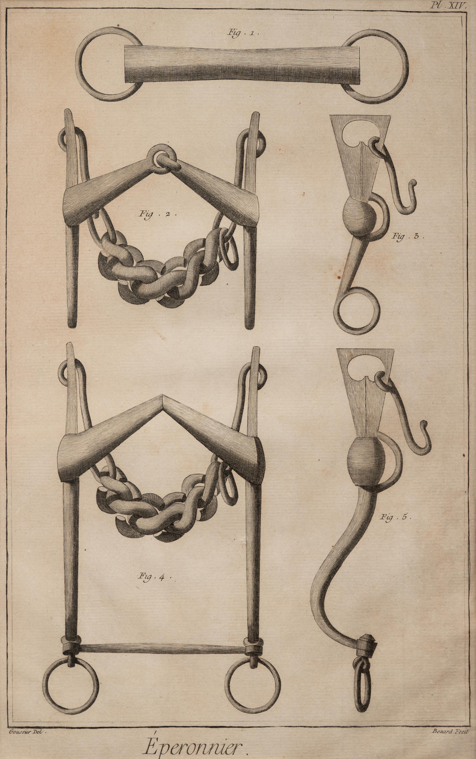 Four Engravings Depicting Horse Spurs, after Louis-Jacques Goussier