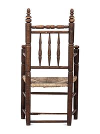 A Pilgrim Century Turned Maple and Oak Spindle-Back Rush-Seat Armchair
