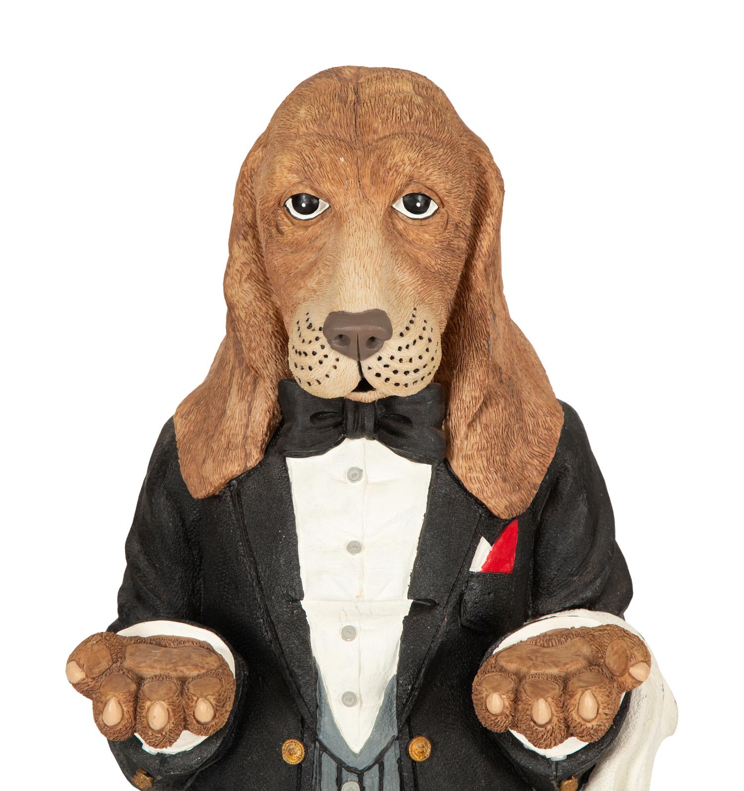 A Whimsical Painted Composition Figure of a Basset Hound Butler — 20th Century