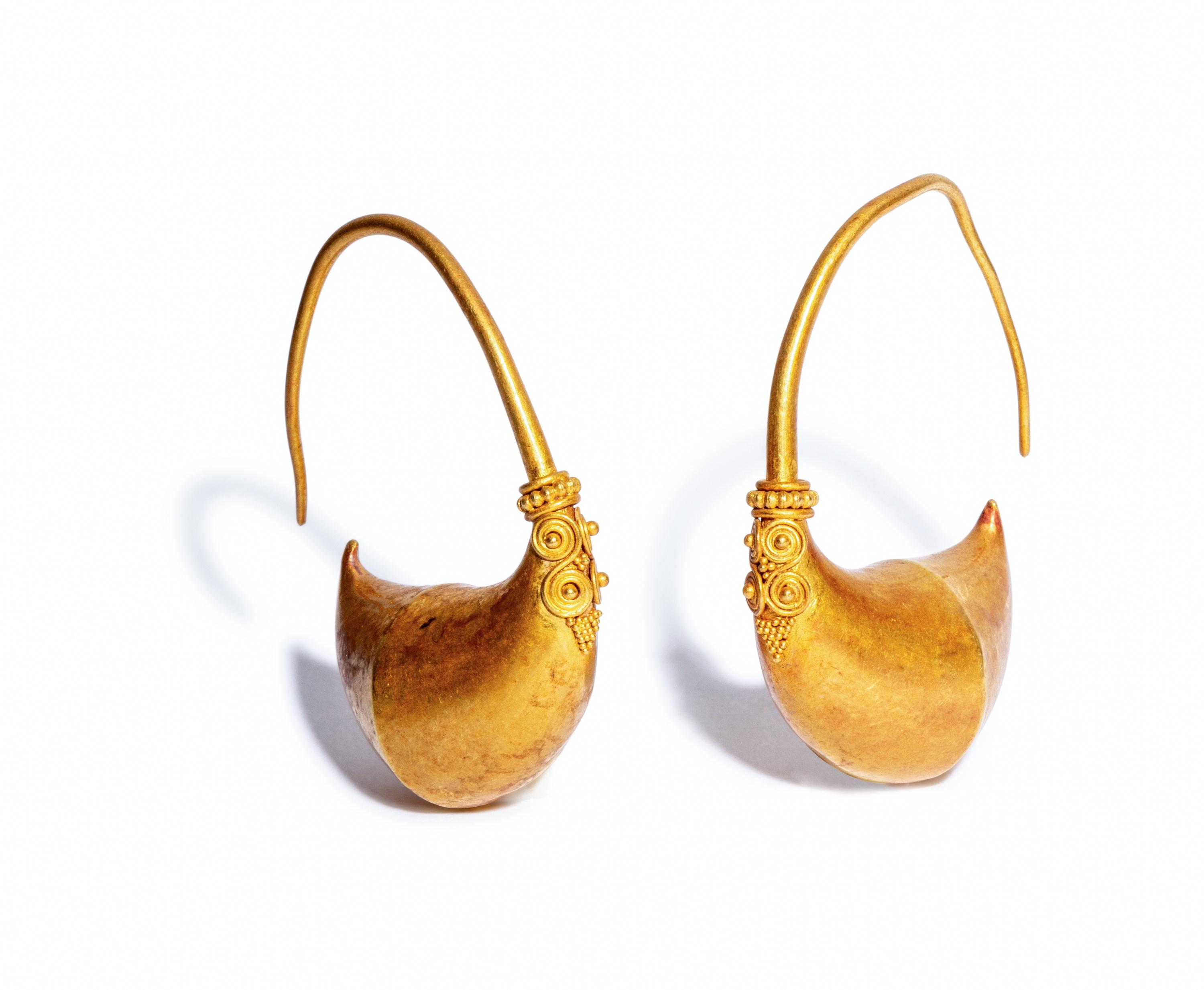 A Pair of Greek Gold Boat-Shaped Earrings
