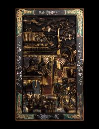 Five Chinese Gilt and Lacquered Carved Wood Panels